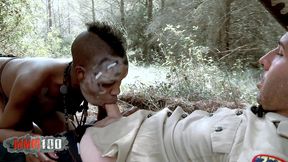 petite tribal babe bianka blacka banging white cock in the woods