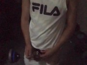 GAS mask ROUGH JERK OFF + MASSIVE CUMSHOT ** SNEAKING in to the GYM in the Night + lockdown belly **