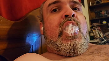 Bisexual Blows Bubbles with Cum Load in Mouth