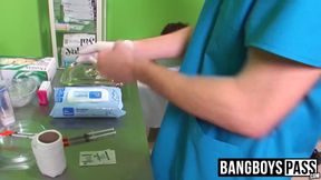 Bareback after pleasant blowjob for male jock nurse
