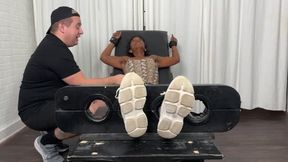 Tickling Lady Phoenix's Feet and Petite Body in the Tickle Chair's Stocks While She Laughs and Fights Back (1080p HD)