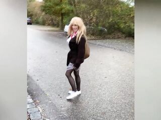 Transsexual is shopping slipless and peeing in cup of coffee