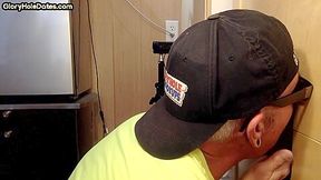 Gloryhole amateur gaydaddy sucks BFs cock very deep