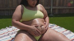 Outdoor Oiling Belly, Tits and Ass