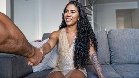 ”Big booty Brazilian with hot tan lines mounts a huge white dick after dancing”