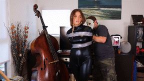 Jade Kinsley a catburglar taped up during a robbery! Catsuit bondage!