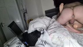 This horny pussy can take a huge dildo and my cock together