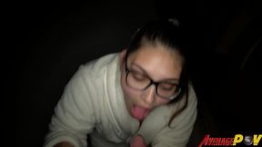 cute chubby teen fitsid gives blowjob on balcony at night for facial