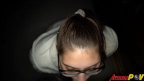 cute chubby teen fitsid gives blowjob on balcony at night for facial