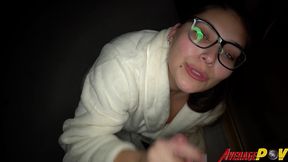 cute chubby teen fitsid gives blowjob on balcony at night for facial