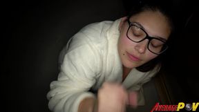 cute chubby teen fitsid gives blowjob on balcony at night for facial