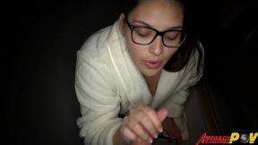 cute chubby teen fitsid gives blowjob on balcony at night for facial