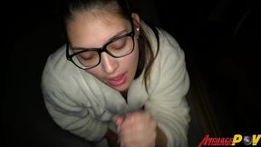 cute chubby teen fitsid gives blowjob on balcony at night for facial
