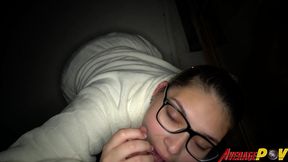 cute chubby teen fitsid gives blowjob on balcony at night for facial