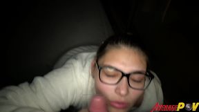 cute chubby teen fitsid gives blowjob on balcony at night for facial