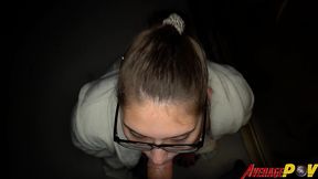 cute chubby teen fitsid gives blowjob on balcony at night for facial