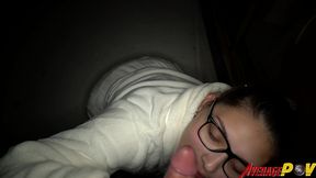 cute chubby teen fitsid gives blowjob on balcony at night for facial