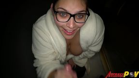 cute chubby teen fitsid gives blowjob on balcony at night for facial