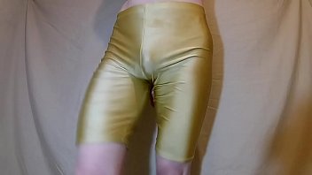 Golden Lycra shorts get fucked hard