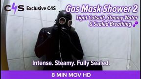 Gas Mask Shower 2: Tight Catsuit, Steamy Water & Sealed Breathing - 8 Min MOV