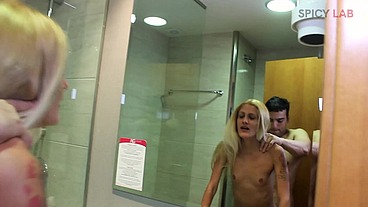 Reverse gang with three girls fucked by a fetishist