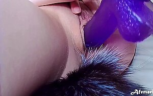 Femfoxfury, honey sweet fox masturbate pussy vibrator with butt plug and orgasm