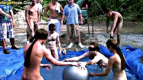 Amateur sucks outdoors in public for college fraternity