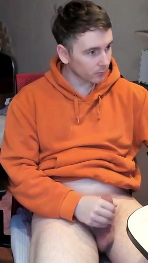 Stud Guy Watches Porn and Jerking Uncut Hot Cock   Clip 2