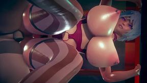 Busty Girl Bend over the Bar Counter