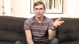 Twink has nice interview before stroking his big dick