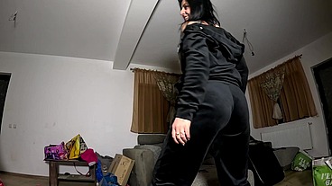 Velvet Tracksuit Tease – Smoking, Big Tits & Black Thong Flash