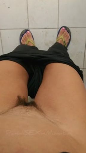 Indian cool girl pissing with beautiful view in village toilet - almost caught