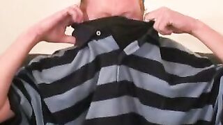 Redhead tugs his cut boner and tries his best to get hard