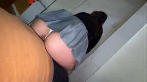 Naughty college girl gets caught in her skirt and sucks cock before school