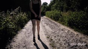 Horny wife walks naked in heels outside the city sucks dick in the bushes cum in mouth