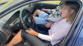 Executive Driver Gets Wet From Revving and Jerks off Her Passenger