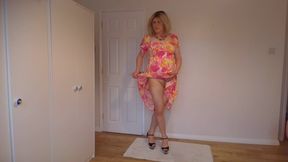 Nude pantyhose, high heels and no panties underneath