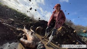 A filthy slave in a muddy puddle - Miss Eva Ray - MP4 4K Ultra HD