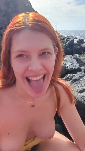 Captivating moment from &quot;POV: Risky public blowjob, my readhead girlfriend sucks my dick on the beach (DIA ITA)&quot;