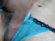 Masturbating wearing my sister-in-law crotchless knickers crossdress