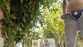 Hot guy jerking off and cumming outdoors in the park