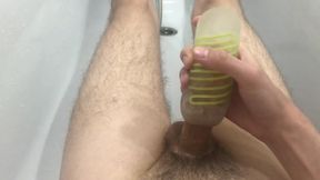 Horny teen jerks off and cums with Tenga spinner