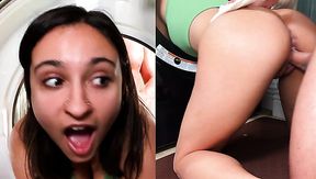 A curvy Latina bitch exposed her juicy ass from the washing machine to be fucked