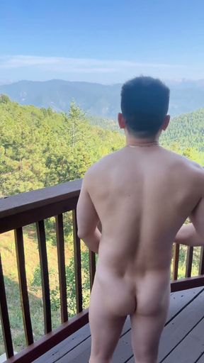 Mountain Top Tease: Muscular Asian Hunk's Solo Show