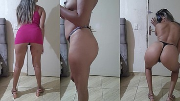 Novinha da bunda grande dançando de vestido curtinho e salto alto com calcinha fio dental gostosa e safada