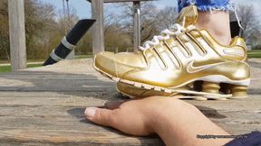 hand trample in cute used Nike Shox sneakers