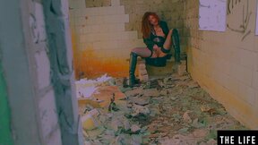 Dazzling babe Emily J masturbates in an abandoned building