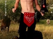 OMG TikTok 18 Year Old Cowboy Twink shows off his chaps, ass and dick in a country striptease