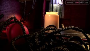 Hot girl gets lover bound with hands and legs stretched out