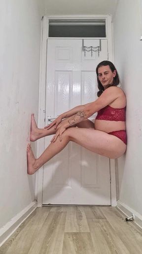 Real amateur homemade bathroom sexy red lingerie pair photoshoot x